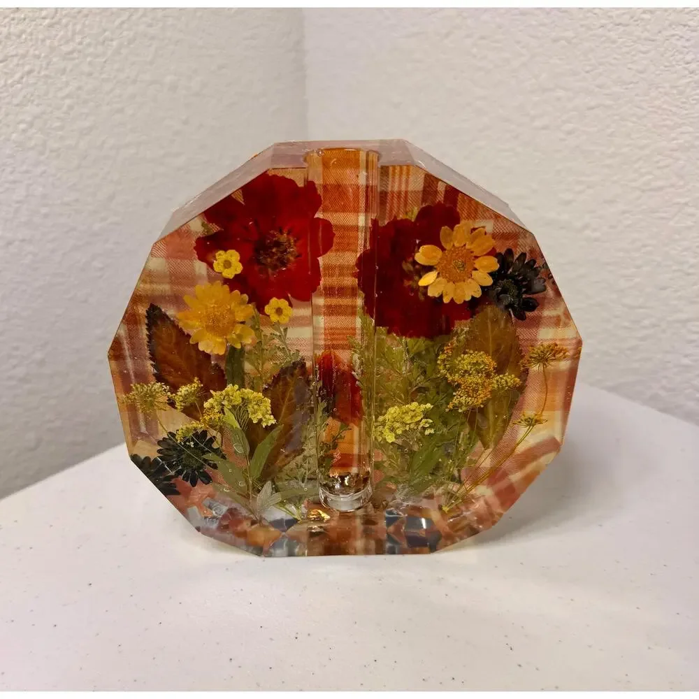 Forever Bloom Autumn Tapestry Epoxy Resin Bud Vase | Pressed Fall Flowers